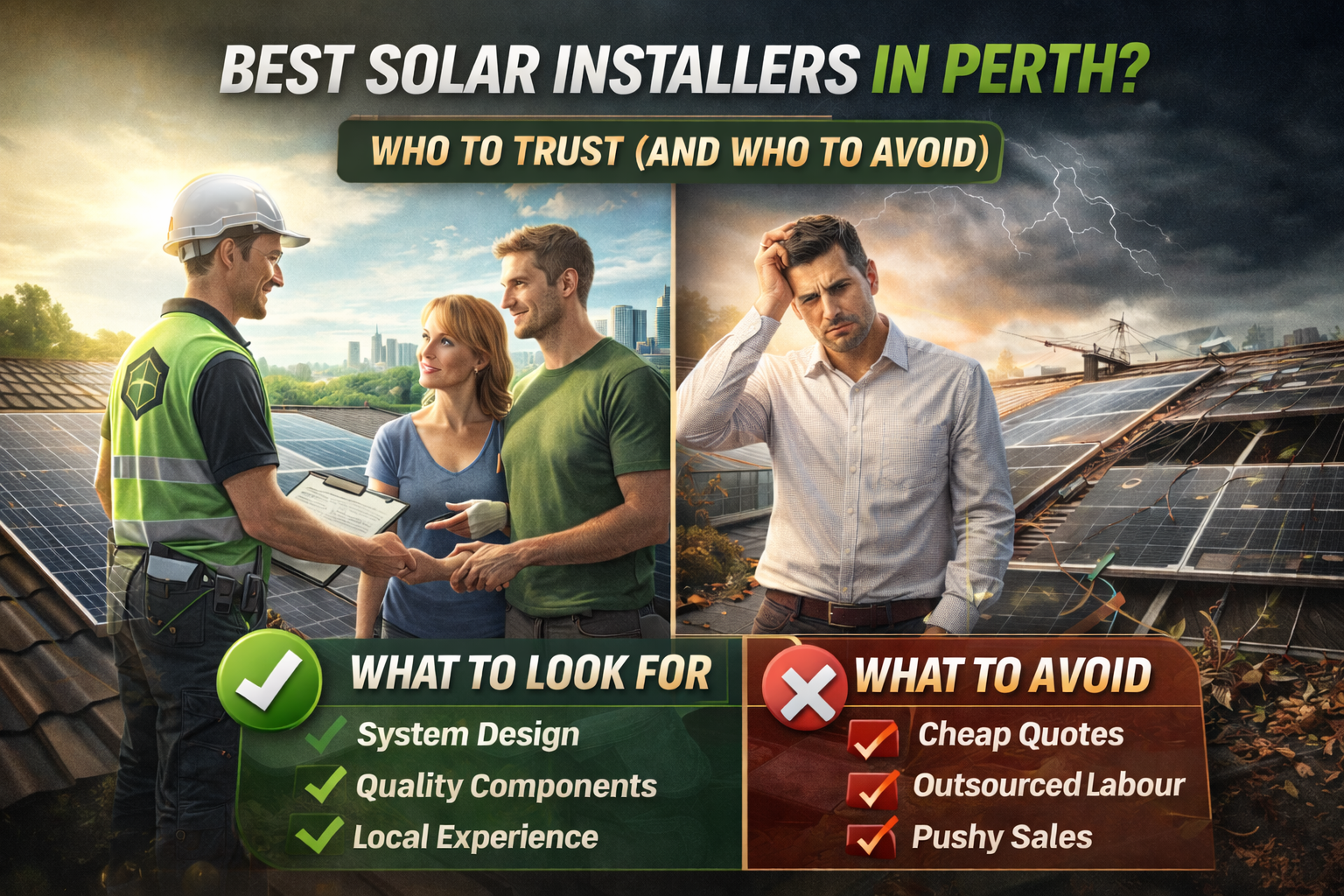 best solar installers Perth comparison showing quality installation vs poor solar workmanship