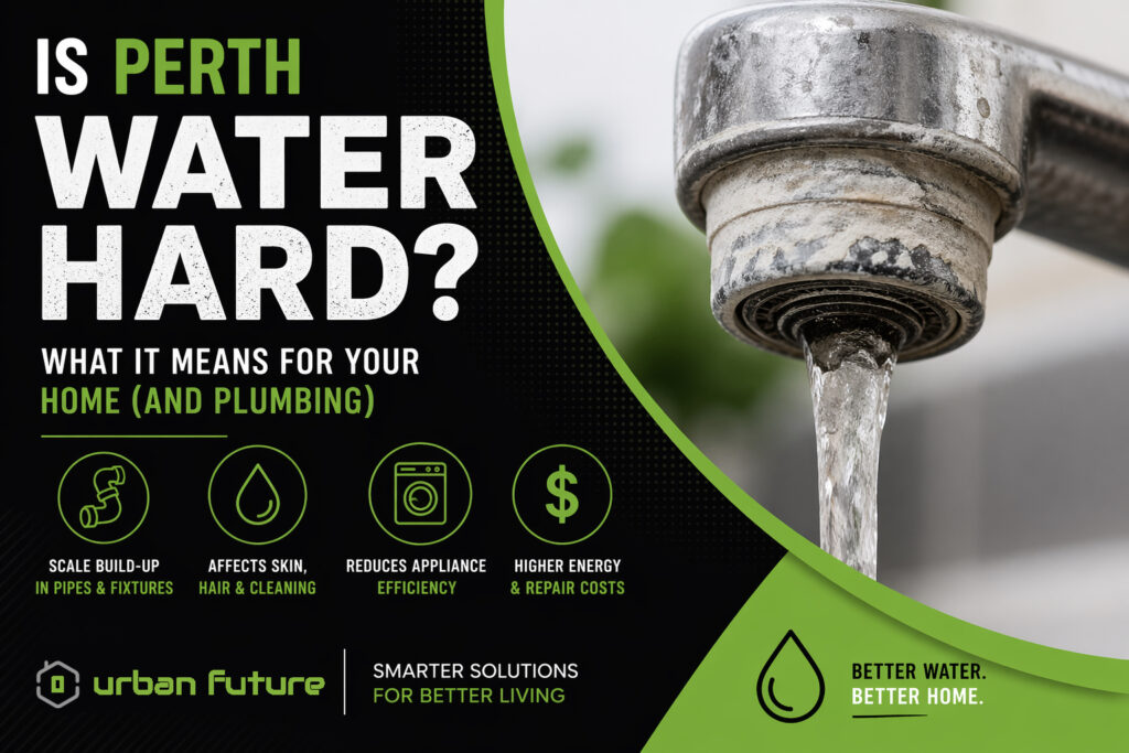 Hard water effects on Perth home plumbing with scale buildup on tap and water quality explanation