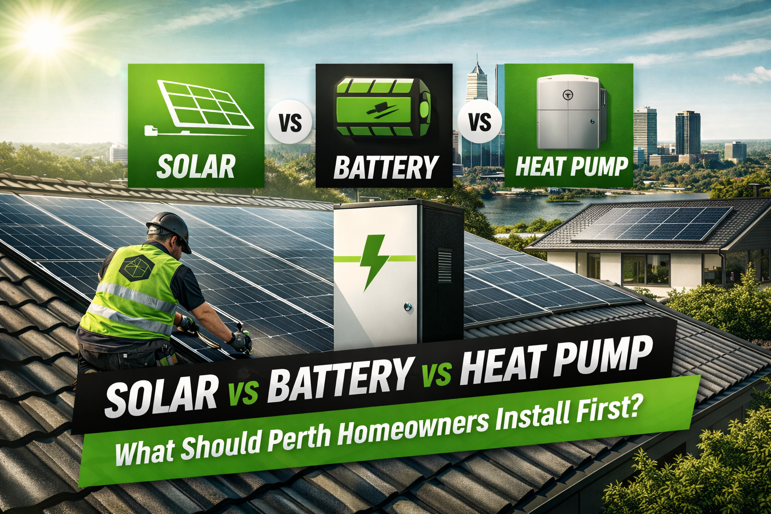 Solar vs heat pump Perth rooftop installation showing home energy system upgrade options