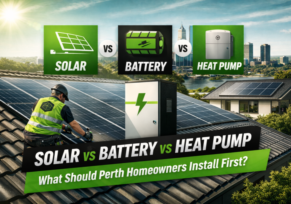 Solar vs heat pump Perth rooftop installation showing home energy system upgrade options